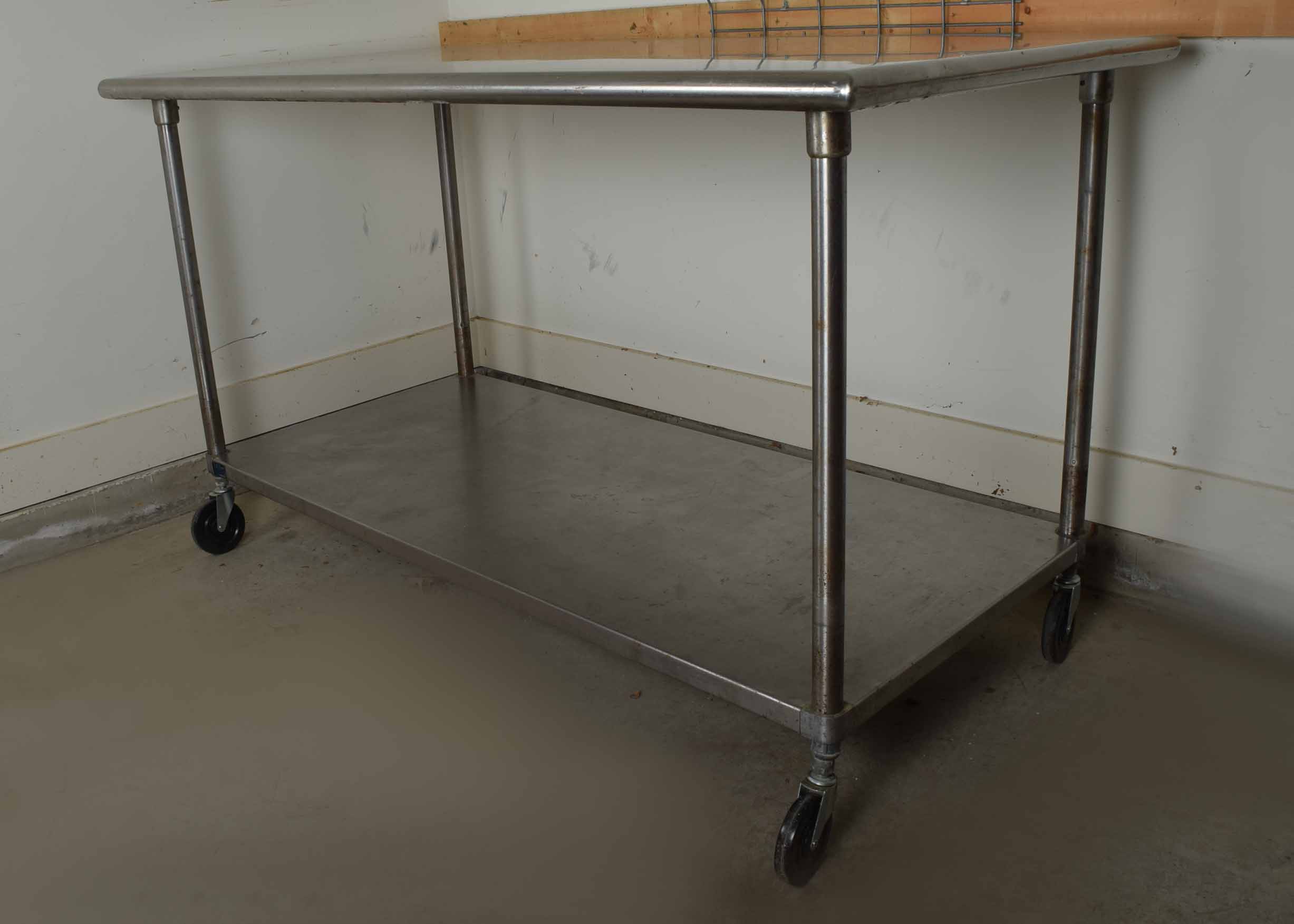 Commercial Stainless Steel Two Tier Rolling Kitchen Prep Table