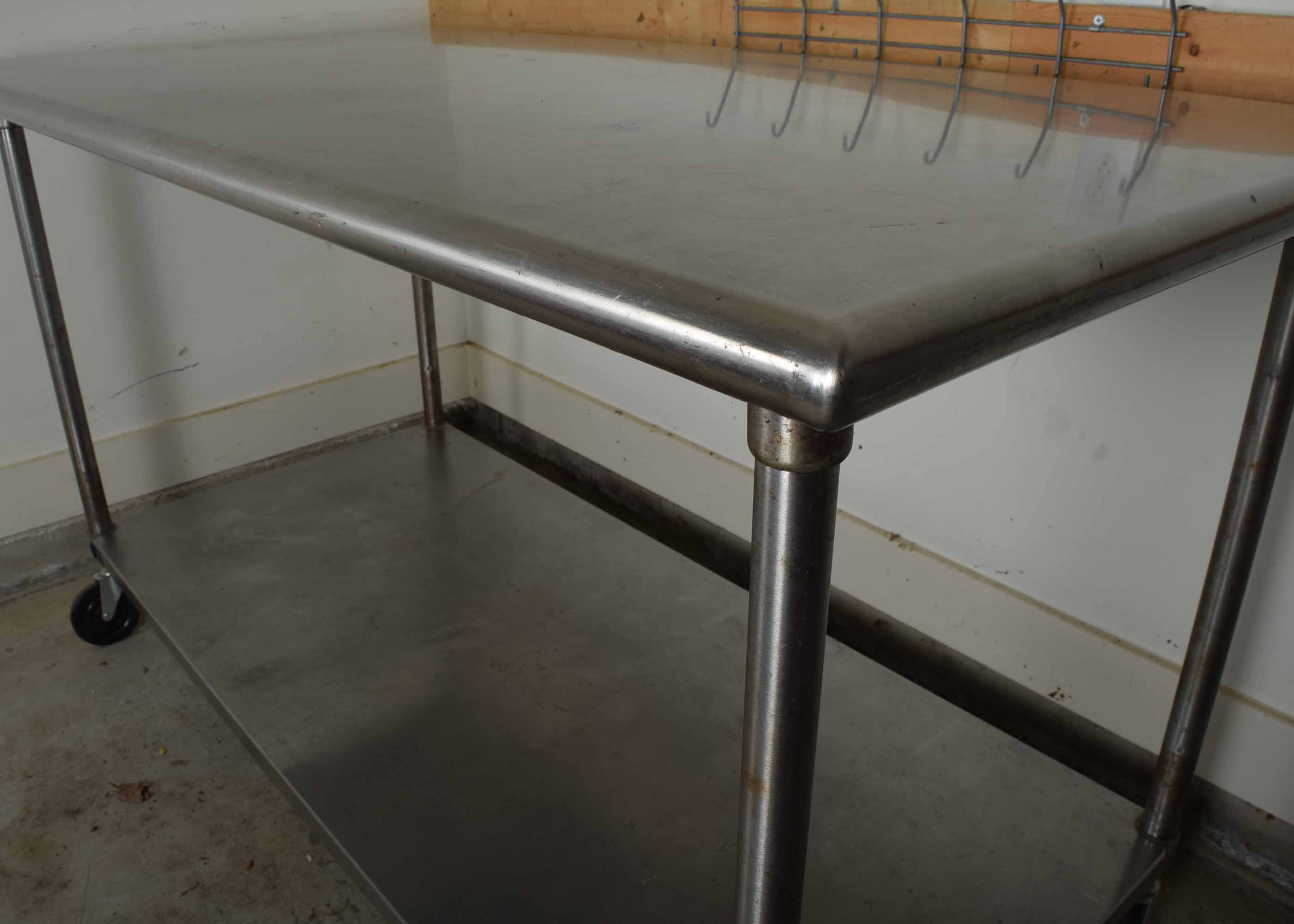 Commercial Stainless Steel Two Tier Rolling Kitchen Prep Table