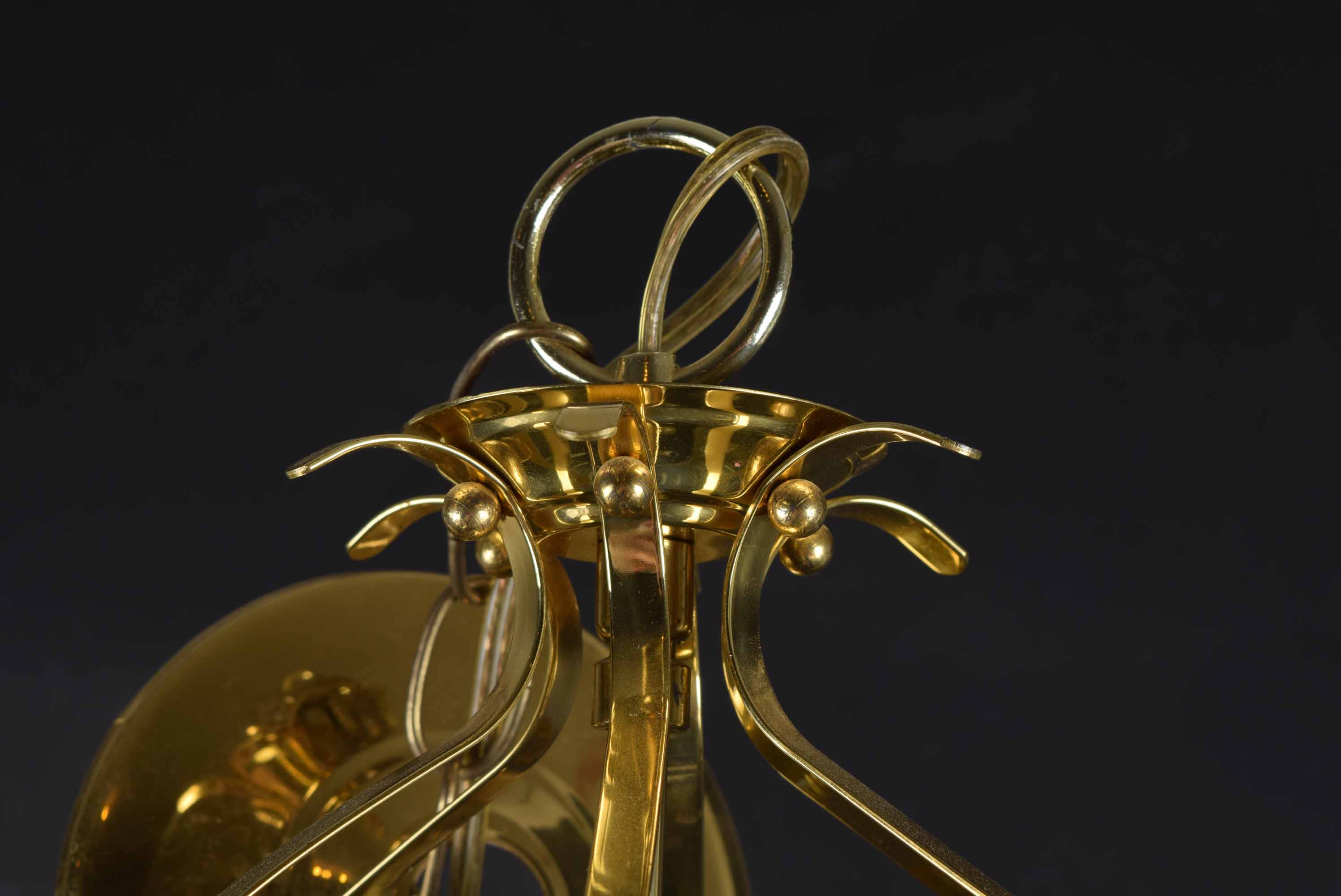 Brass Toned and Beveled Glass Six Light Chandelier