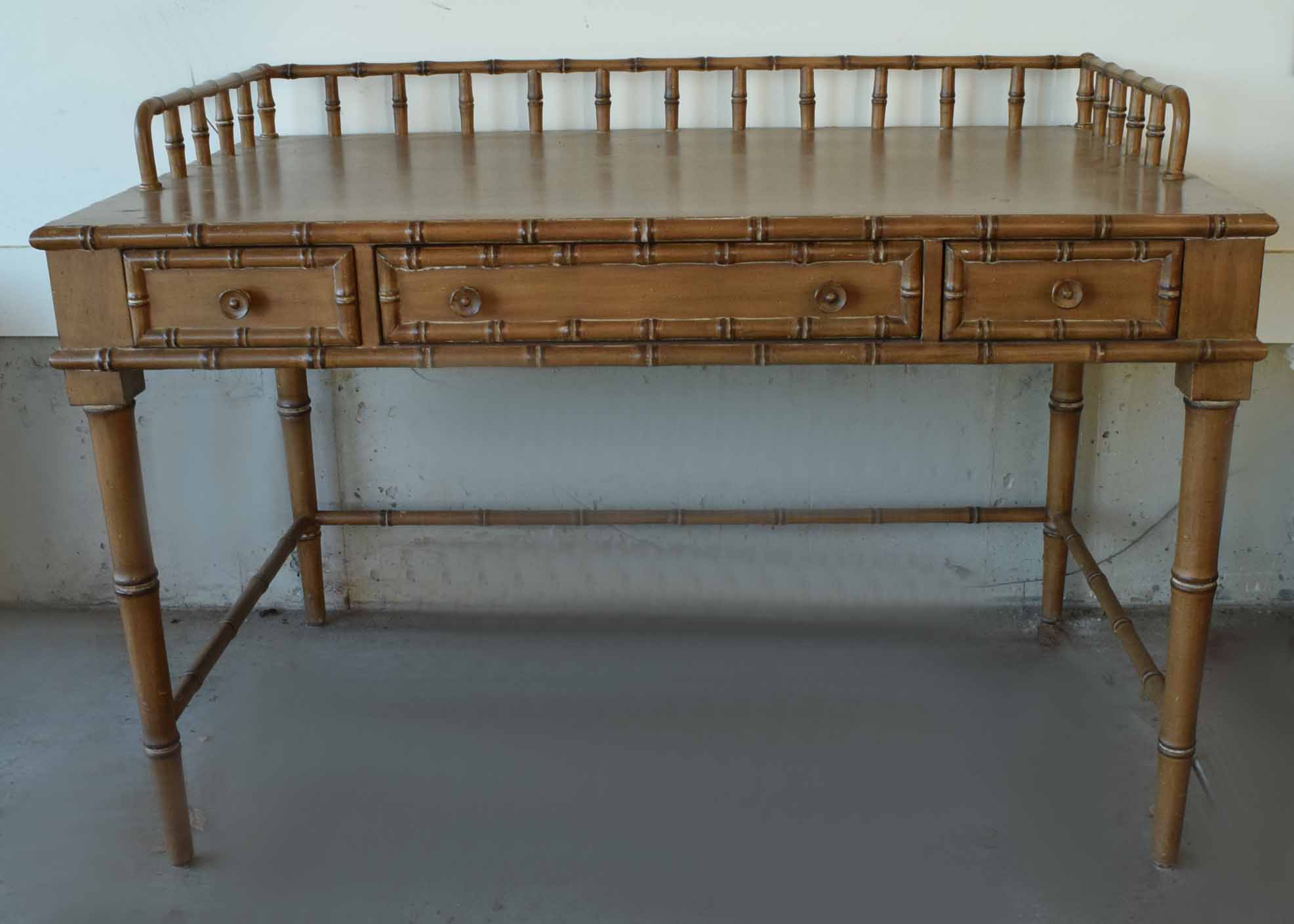 Vintage Bamboo Trimmed Chippendale Style Desk
