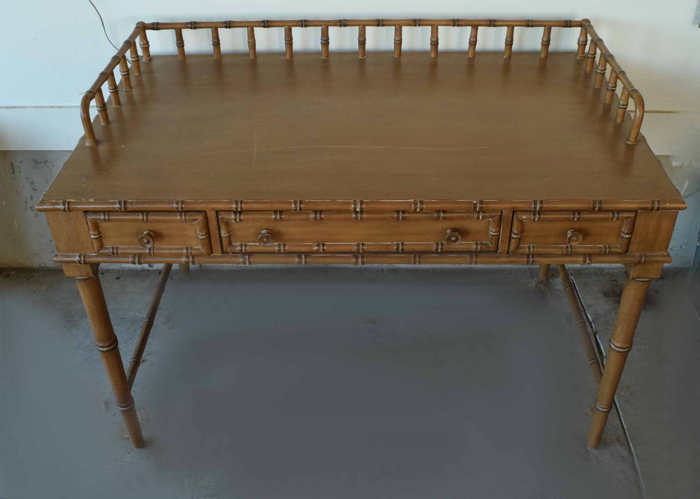 Vintage Bamboo Trimmed Chippendale Style Desk