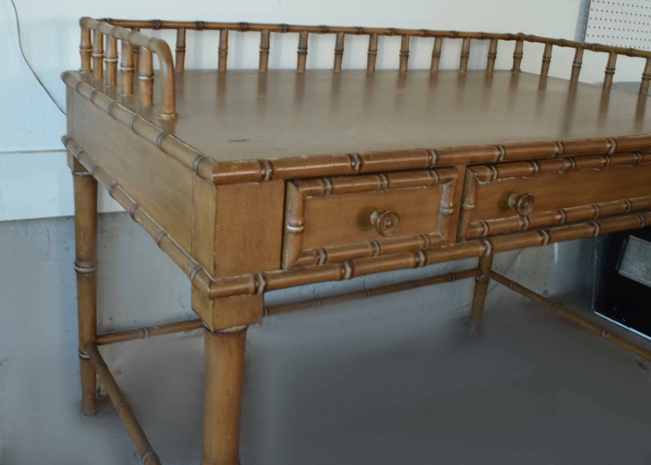 Vintage Bamboo Trimmed Chippendale Style Desk
