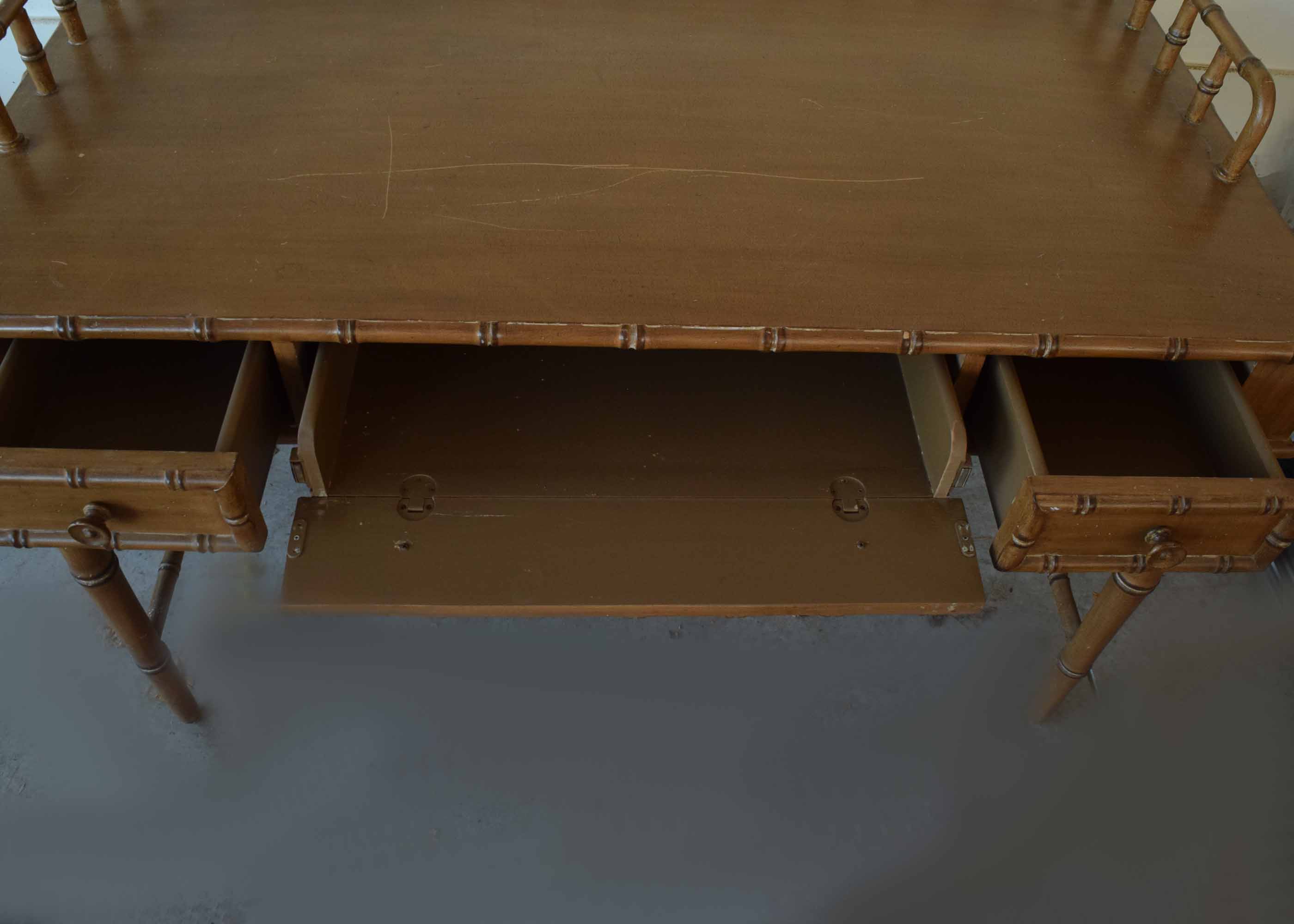 Vintage Bamboo Trimmed Chippendale Style Desk