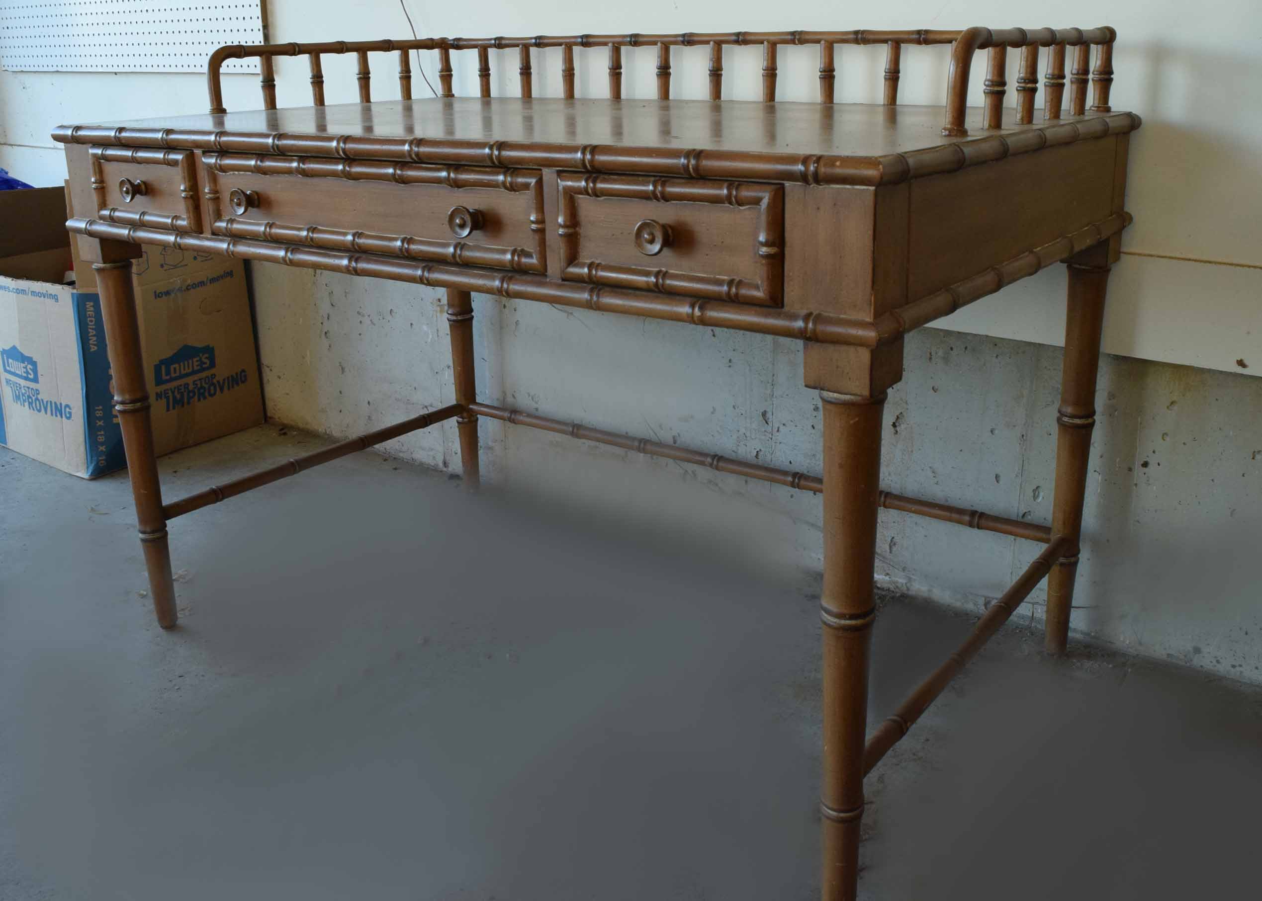 Vintage Bamboo Trimmed Chippendale Style Desk