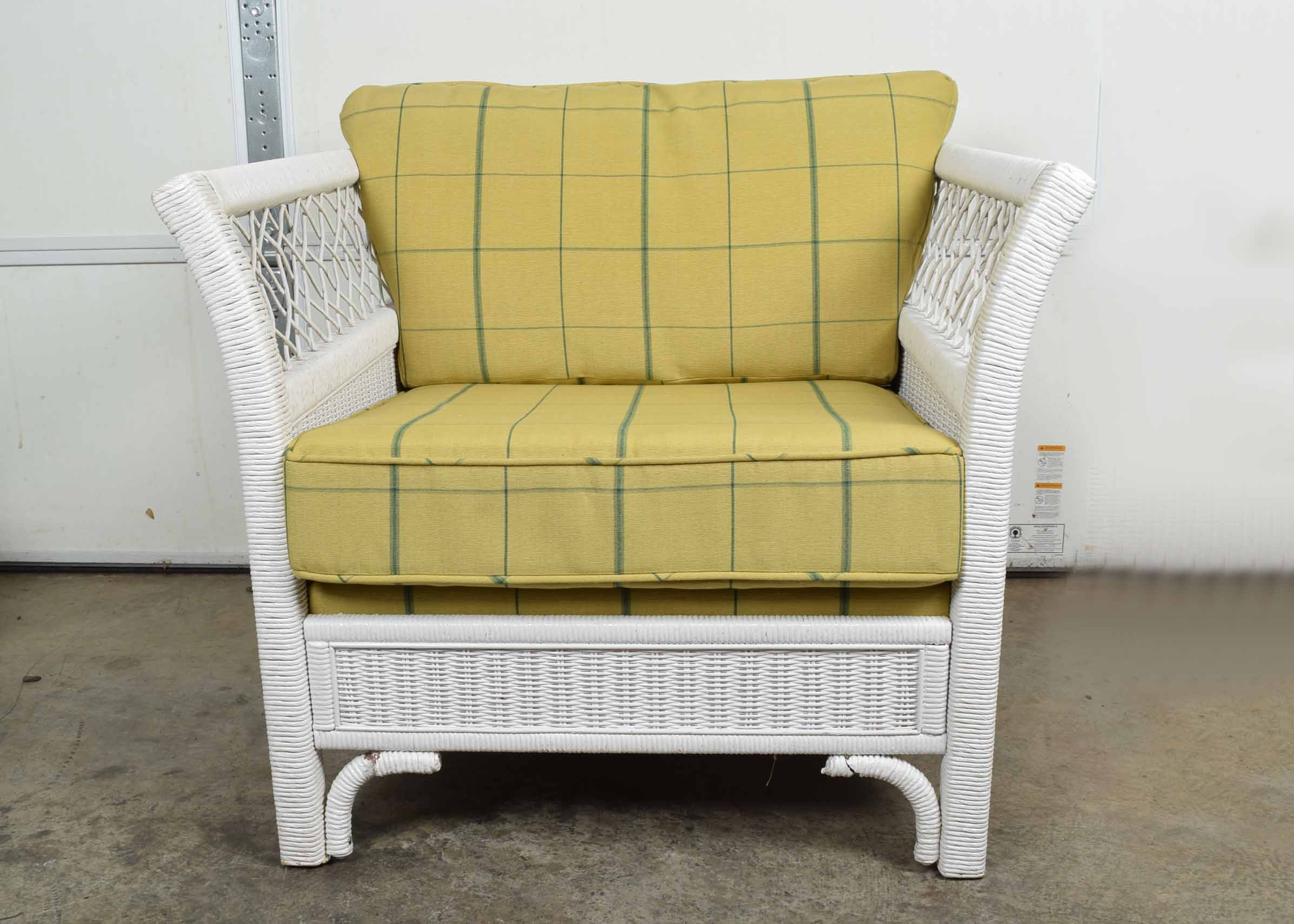 White Wicker Henry Link Upholstered Arm Chair
