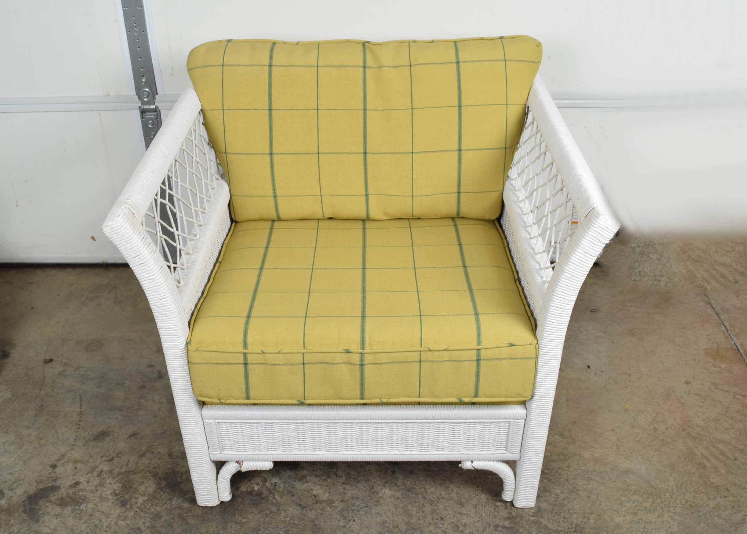 White Wicker Henry Link Upholstered Arm Chair