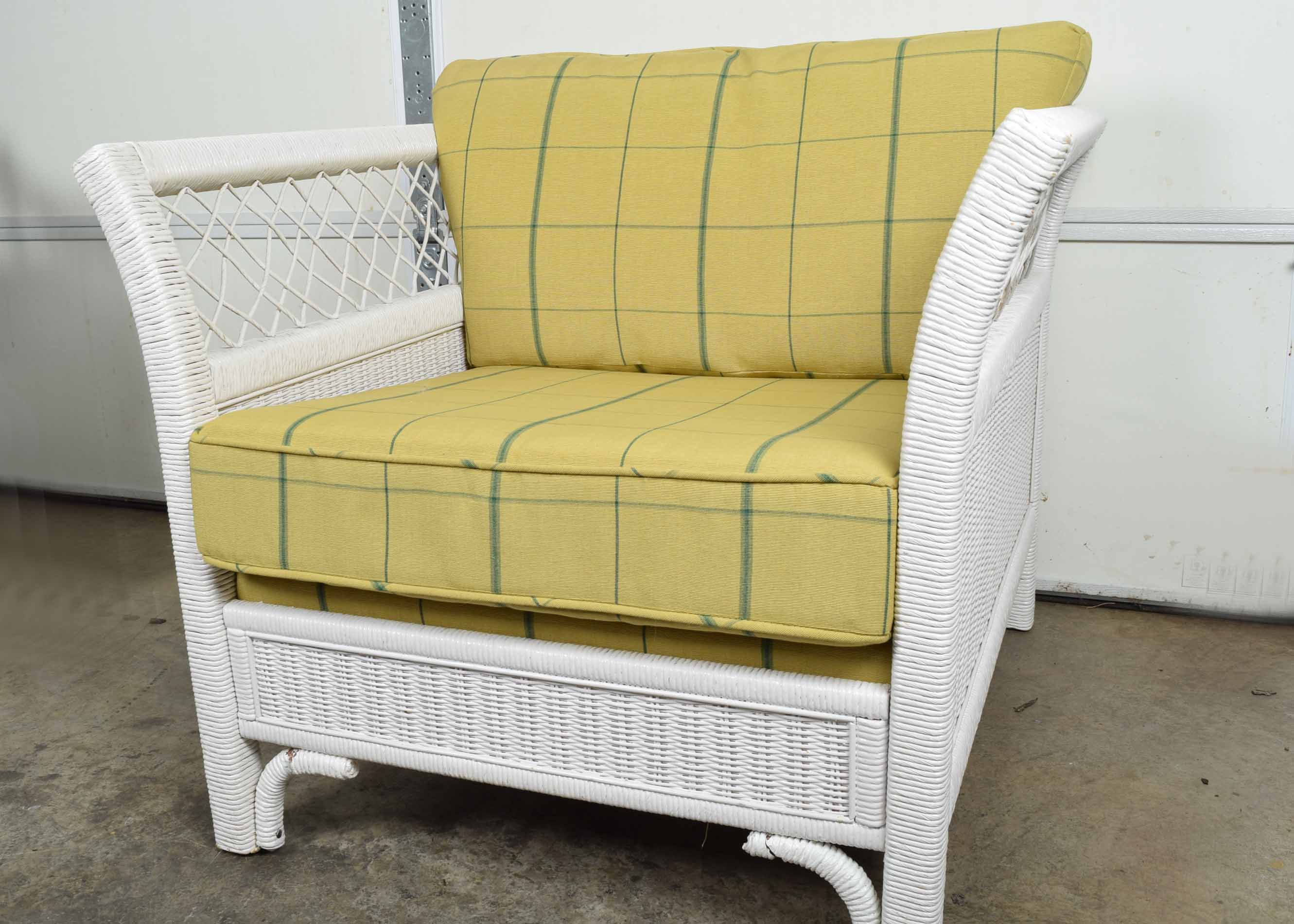 White Wicker Henry Link Upholstered Arm Chair