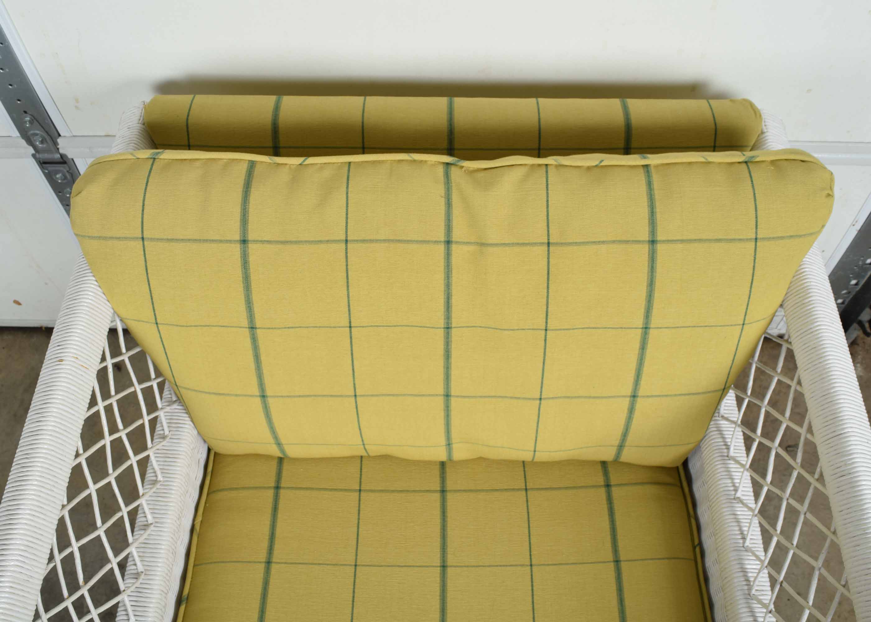 White Wicker Henry Link Upholstered Arm Chair