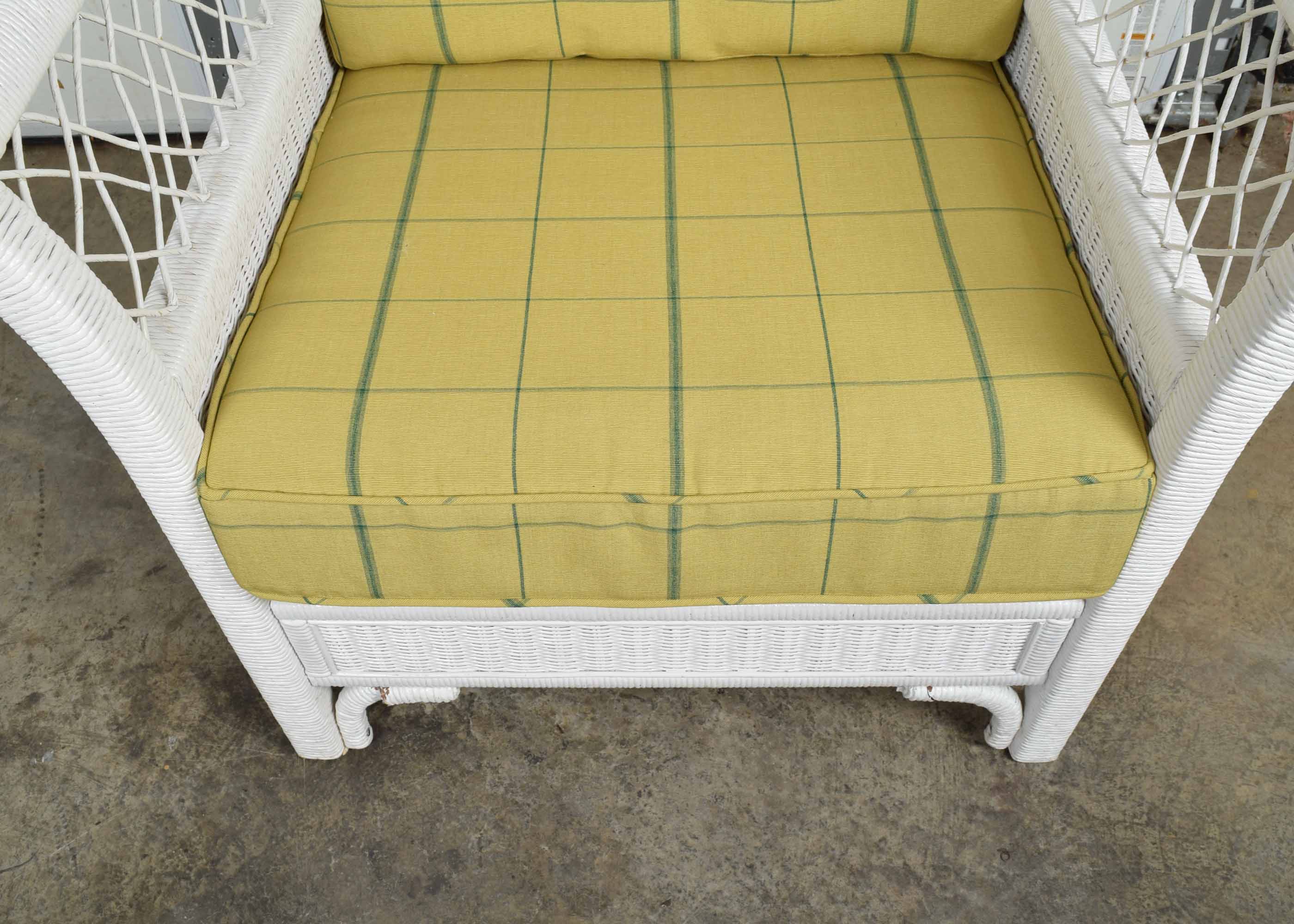 White Wicker Henry Link Upholstered Arm Chair