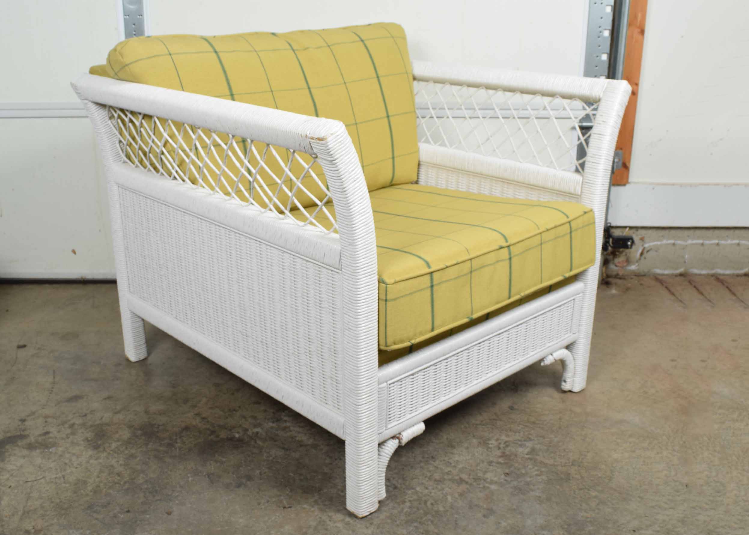 White Wicker Henry Link Upholstered Arm Chair
