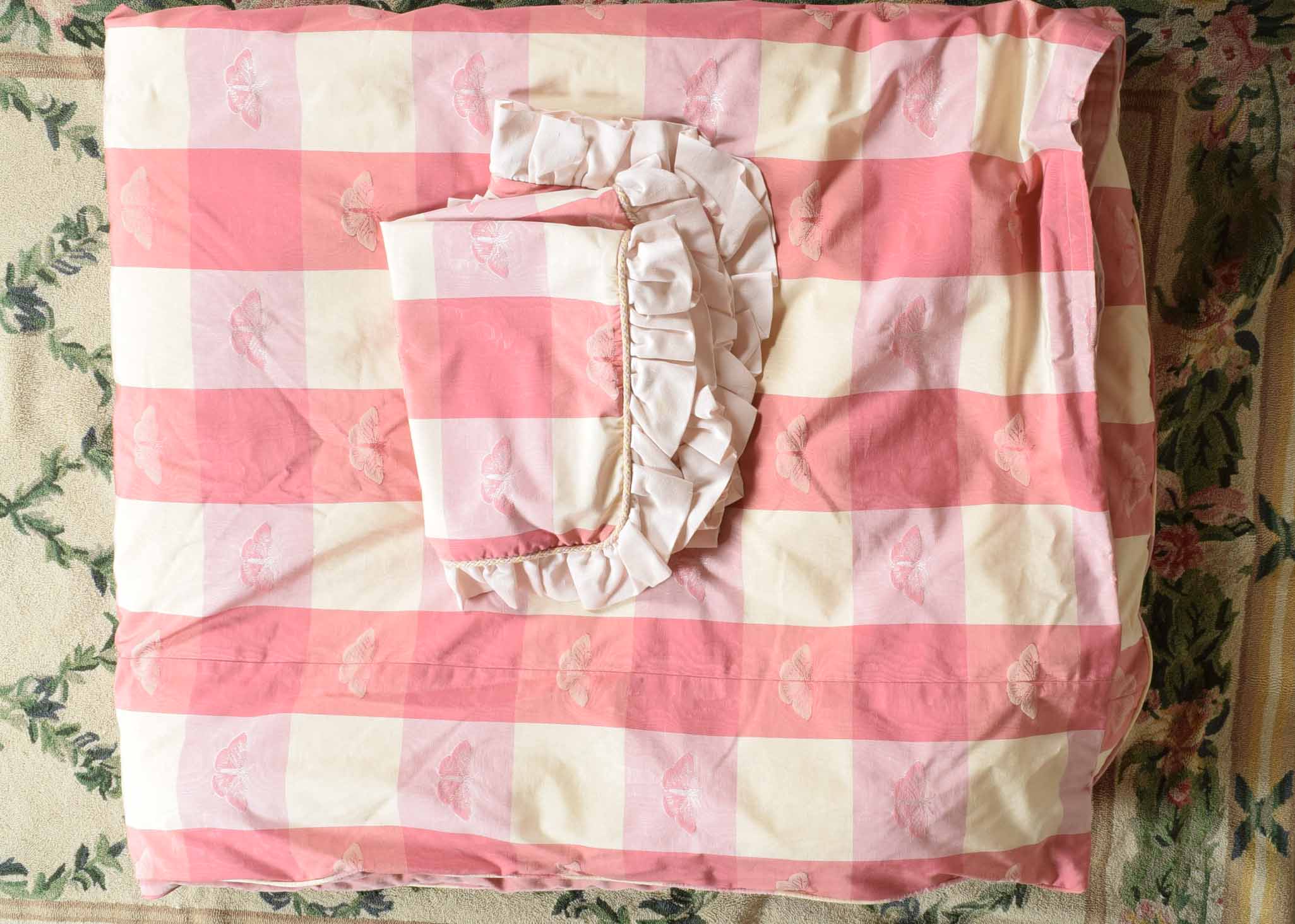 Rose and Cream Check Duvet Cover, Comforter and Two Shams