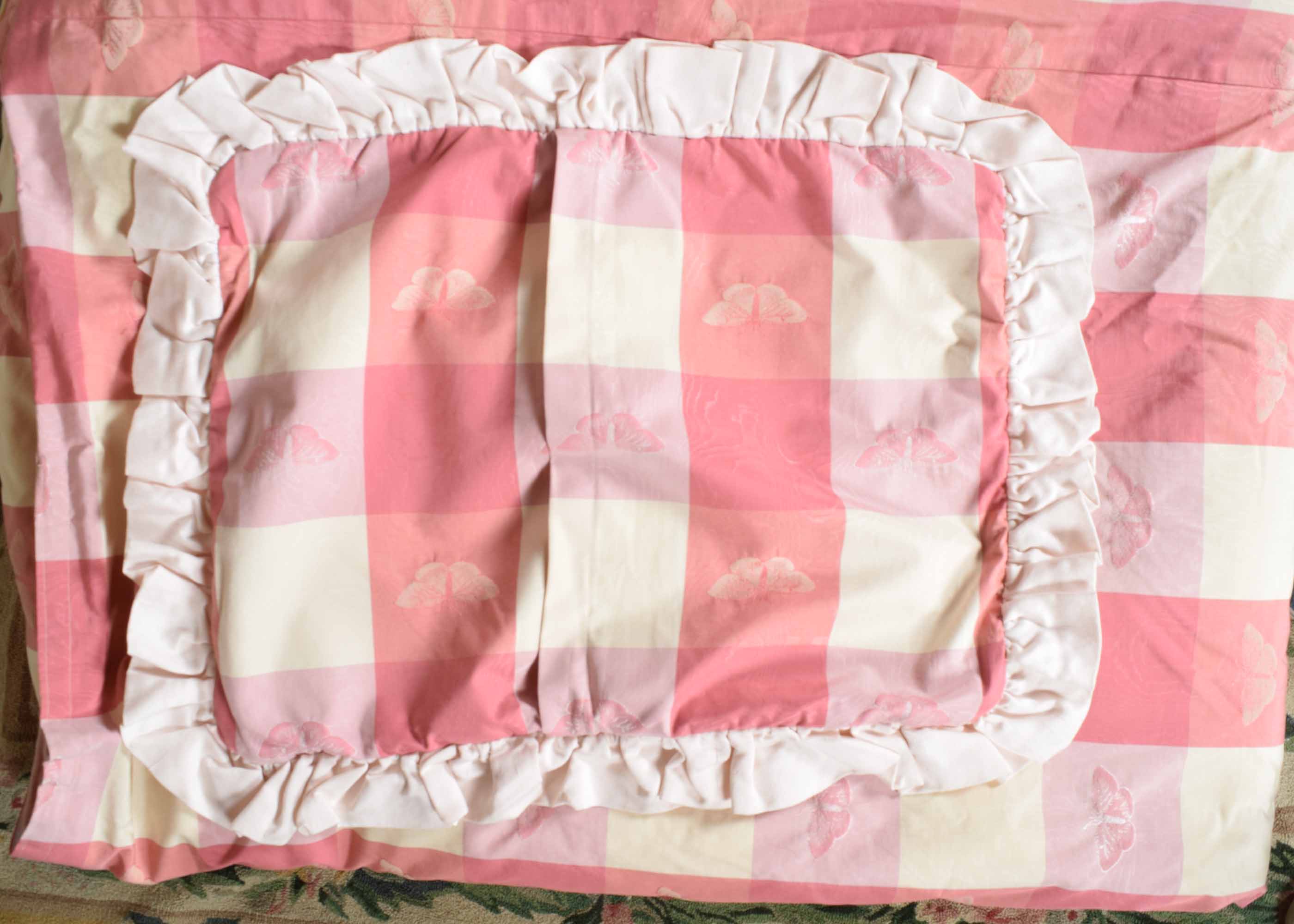 Rose and Cream Check Duvet Cover, Comforter and Two Shams