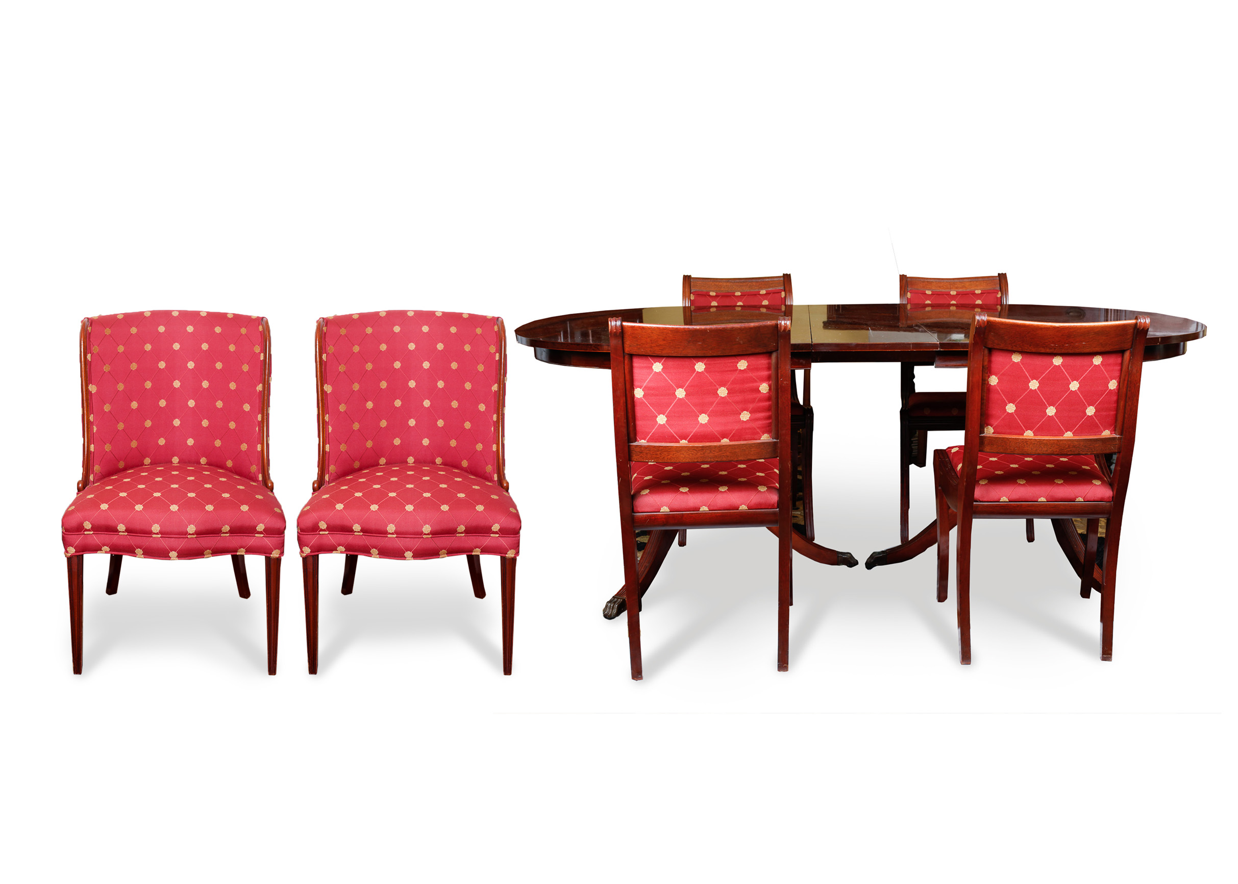 Duncan Phyfe Reproduction Mahogany Dining Table and Chairs