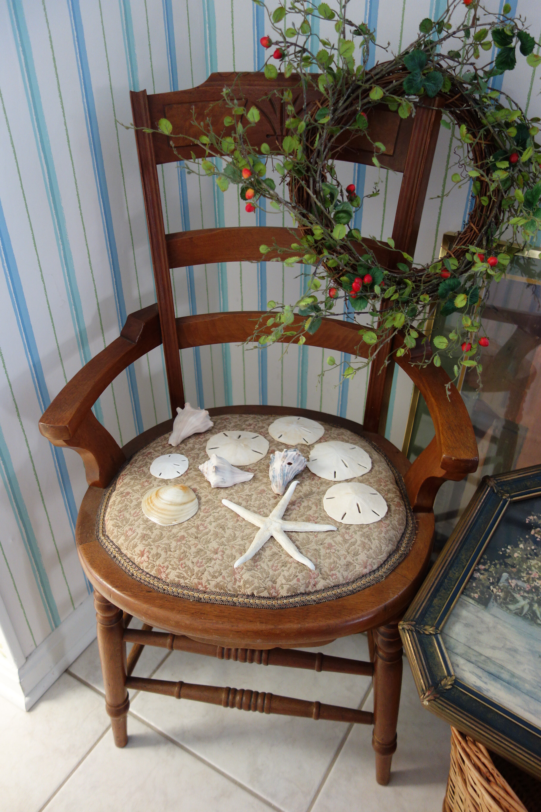 Tall Artificial Tree, Hen Cross Stitch, Side Chair and More