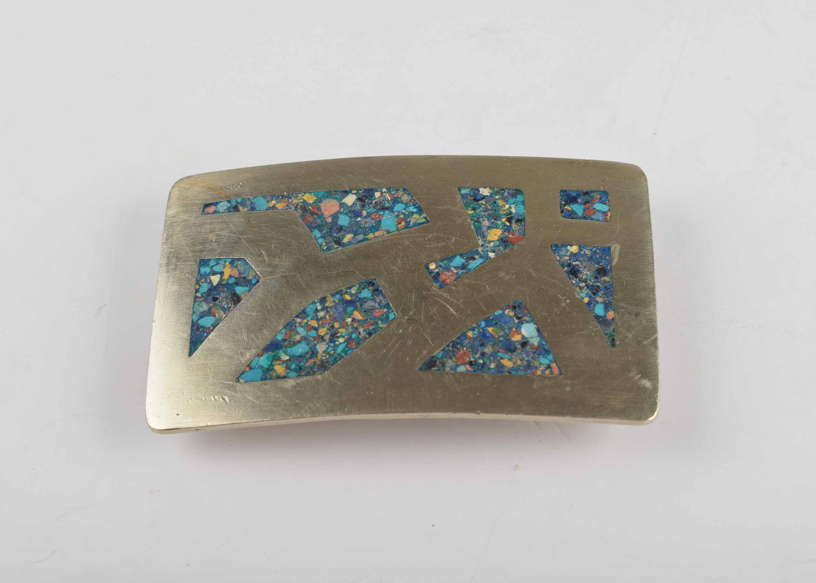 Vintage Hecho en Taxco Silver, Turquoise and Lapis Lazuli Belt Buckle