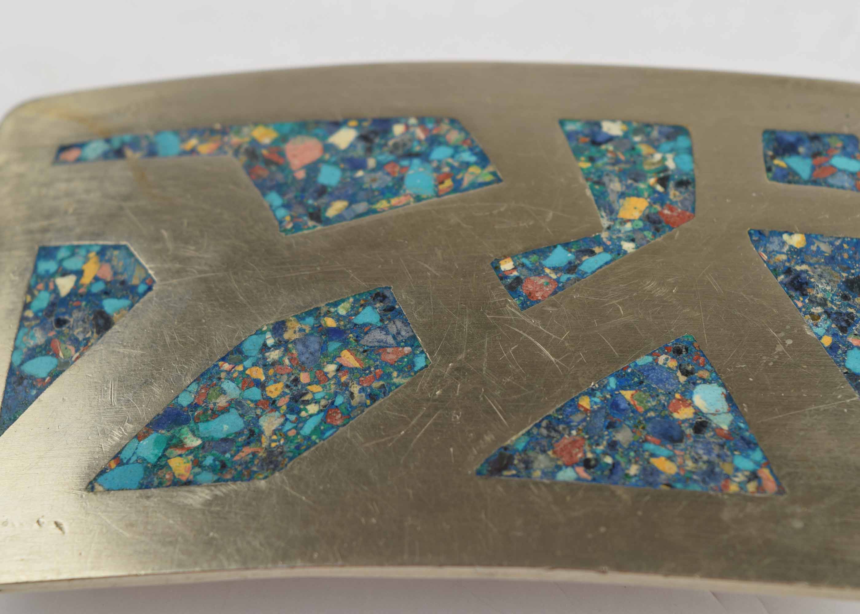 Vintage Hecho en Taxco Silver, Turquoise and Lapis Lazuli Belt Buckle