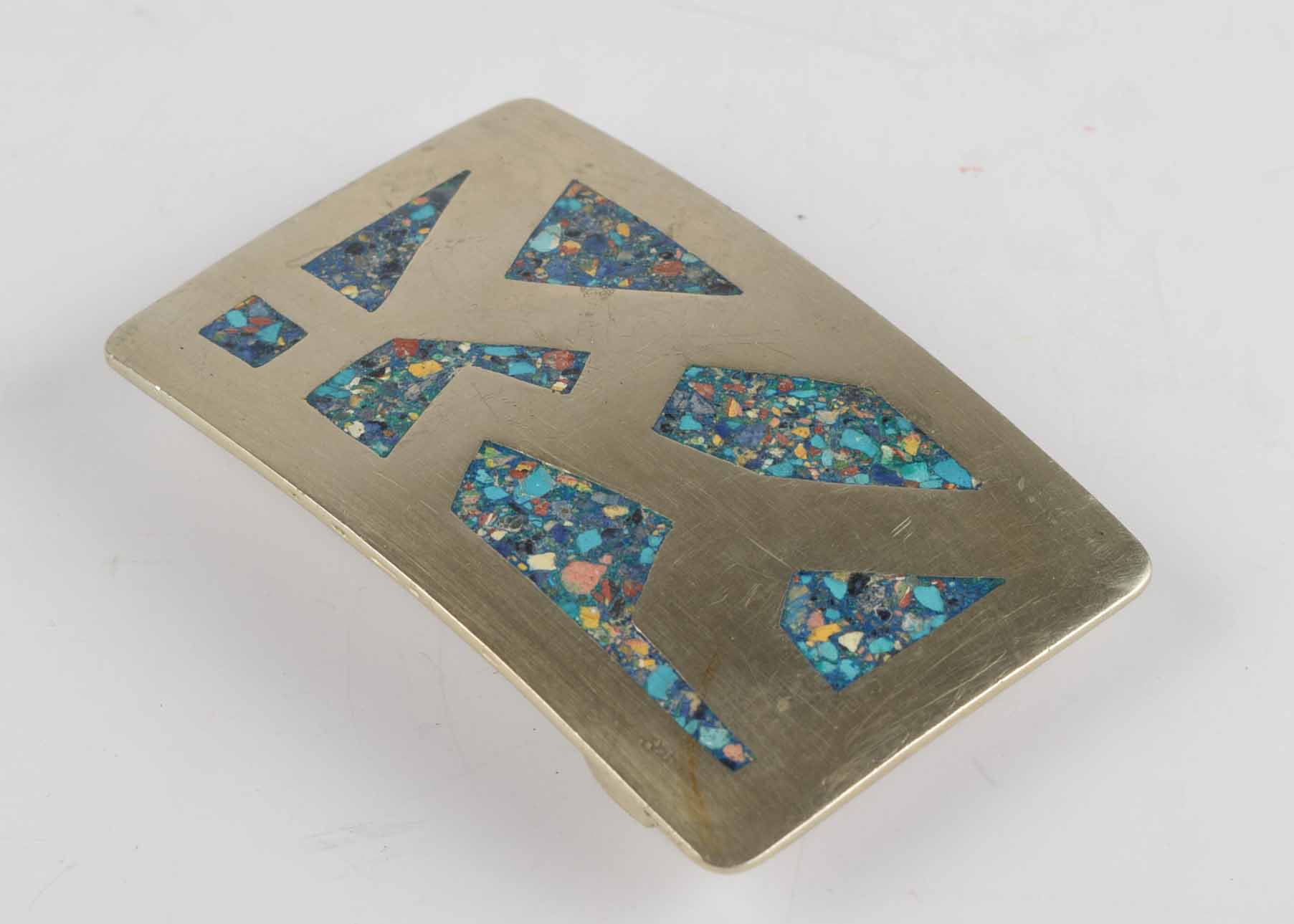 Vintage Hecho en Taxco Silver, Turquoise and Lapis Lazuli Belt Buckle