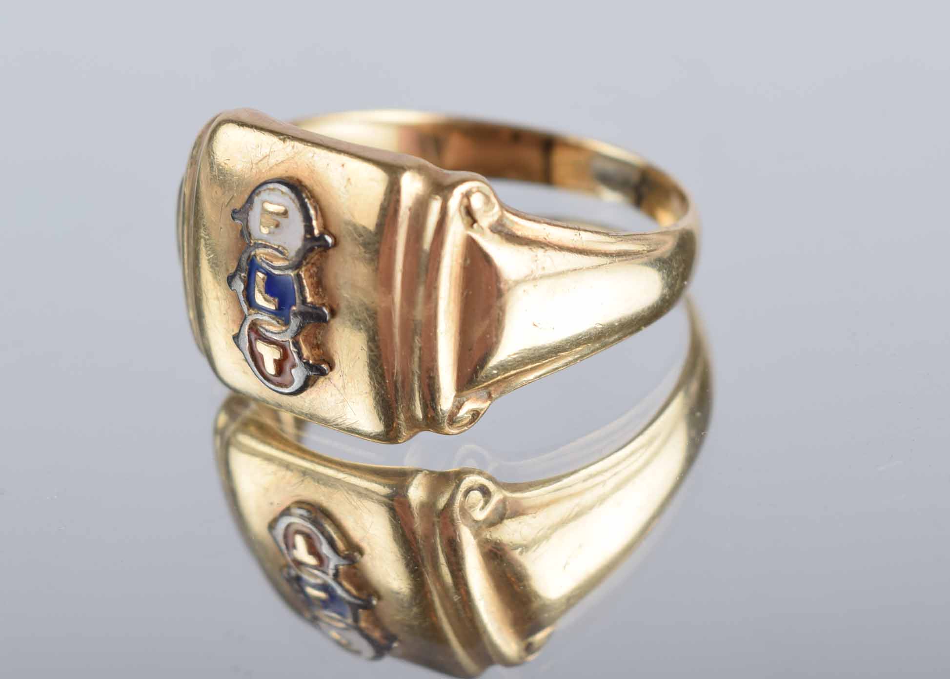 Men's 10K Gold and Enamel Odd Fellows FLT Ring