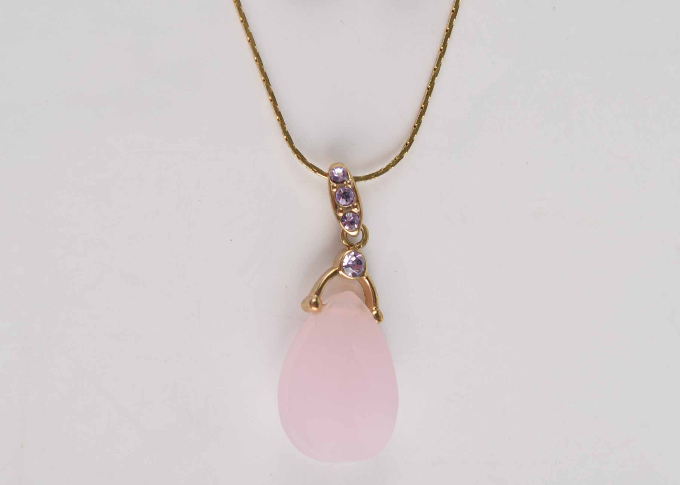 Pink Teardrop Crystal Pendant and Wire Drop Earrings on Sterling Silver Chain