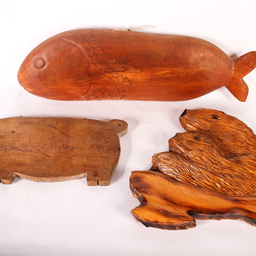 Trio of Wooden Animal Sculptures