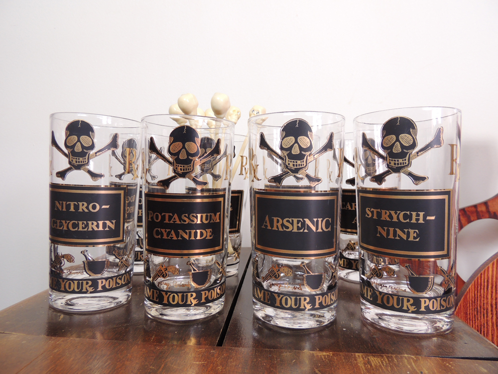 Vintage Portable Bar, Highball Glass Set, Wine Racks, and Accessories