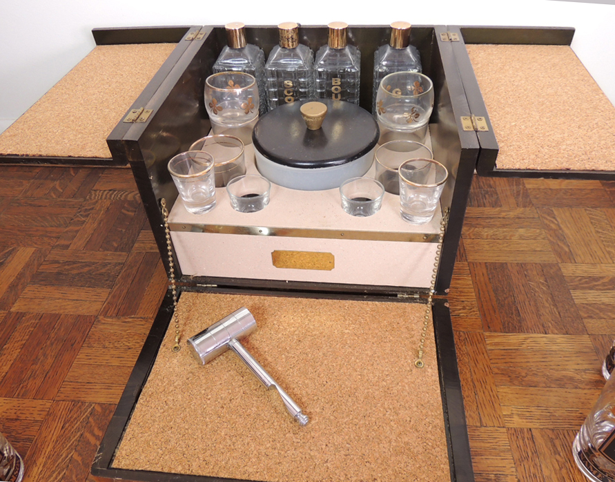 Vintage Portable Bar, Highball Glass Set, Wine Racks, and Accessories