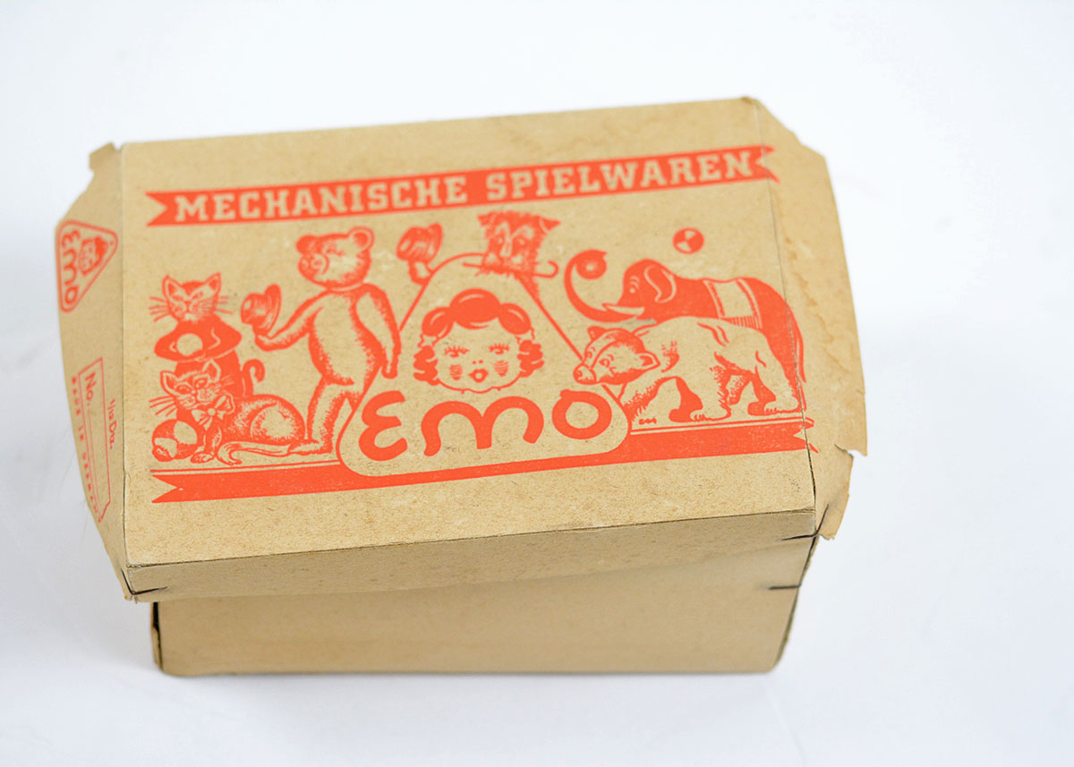 Vintage German Made EMO Brand Wind up Drinking Real Fur Lion