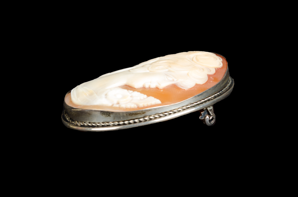 Natural Shell Cameo Mounted in Sterling Silver