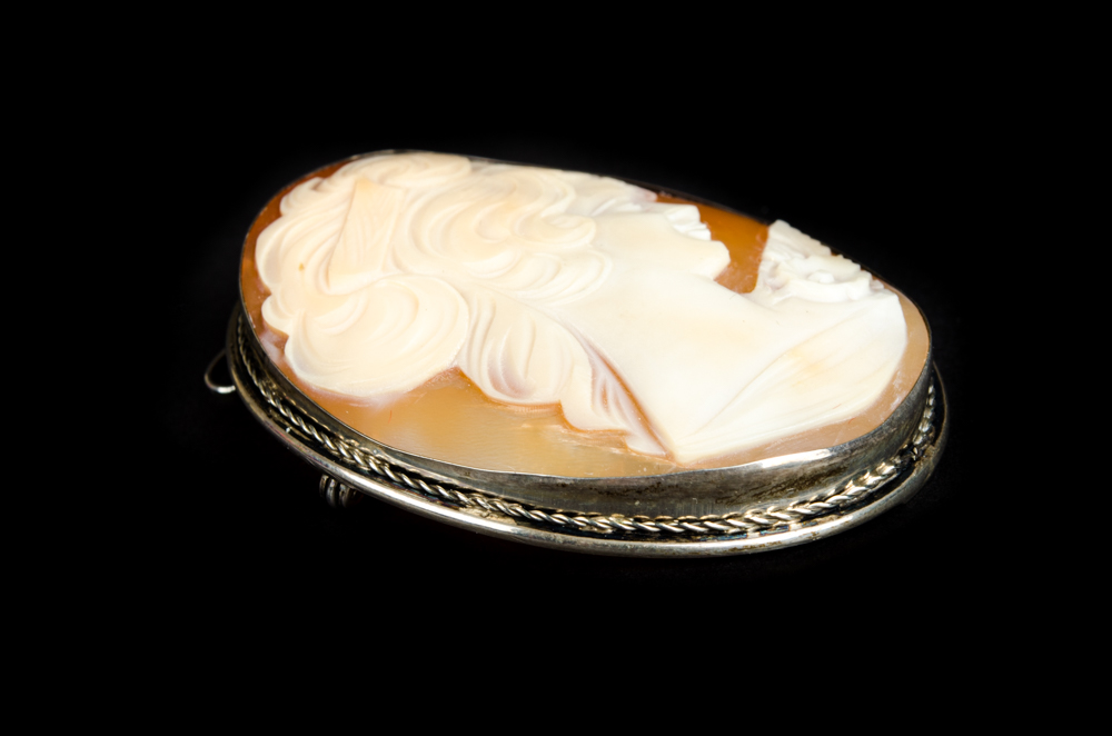 Natural Shell Cameo Mounted in Sterling Silver