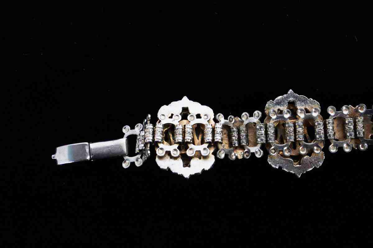 Ornate Synthetic Coral and Gold Tone Bracelet