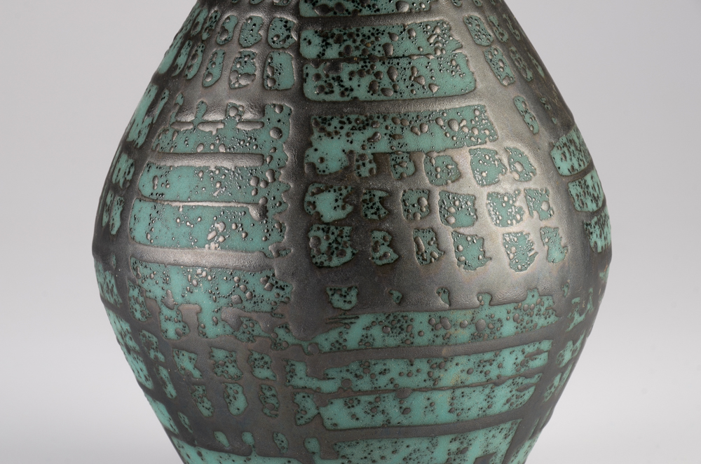 Carstens Aqua and Black Ceramic Vase