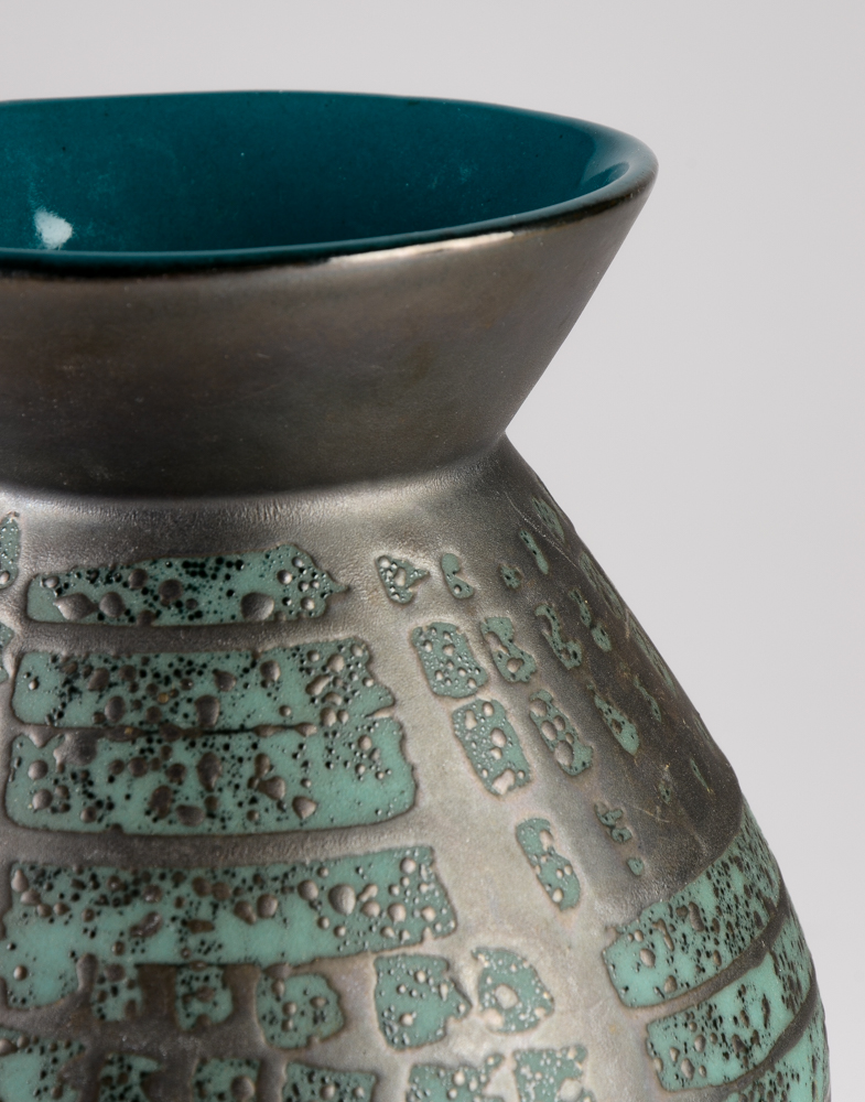 Carstens Aqua and Black Ceramic Vase