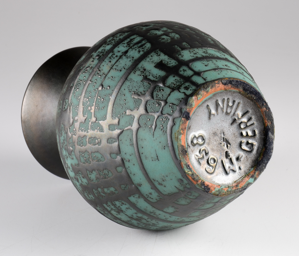 Carstens Aqua and Black Ceramic Vase