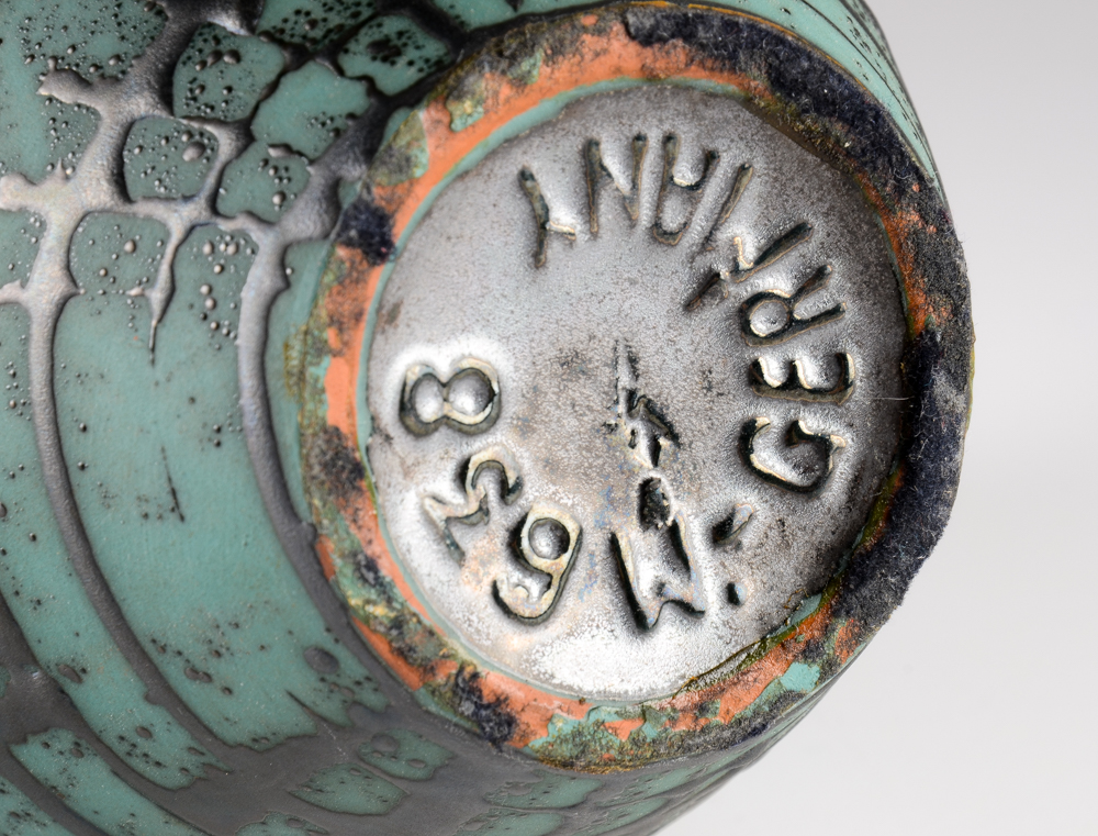 Carstens Aqua and Black Ceramic Vase