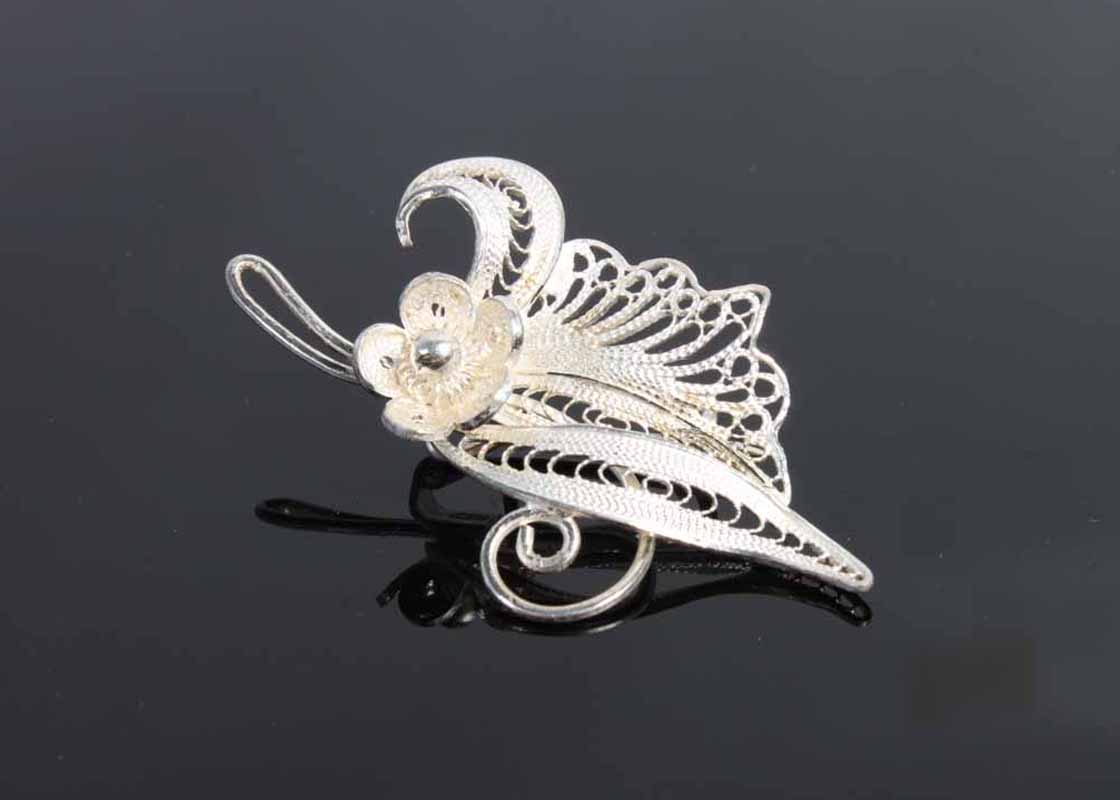 Sterling Silver Satin Finish Floral Pin