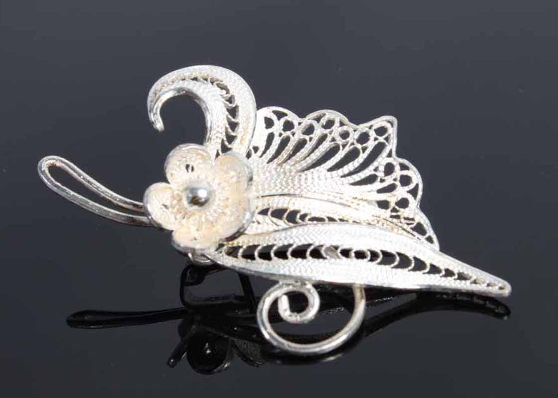 Sterling Silver Satin Finish Floral Pin