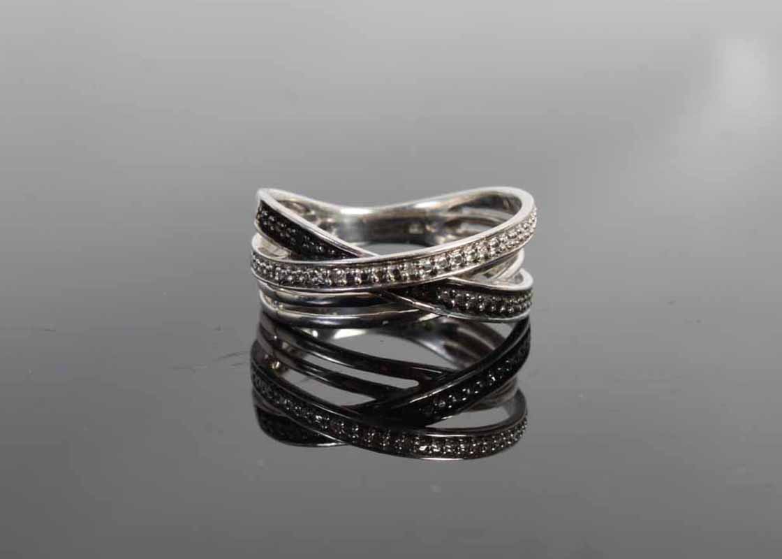 Sterling Silver Crystal and Marcasite Criss Cross Ring
