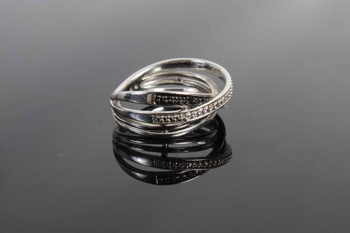 Sterling Silver Crystal and Marcasite Criss Cross Ring