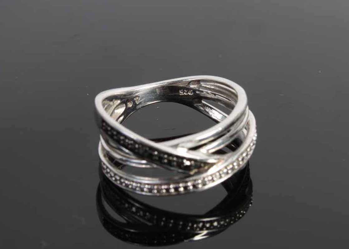 Sterling Silver Crystal and Marcasite Criss Cross Ring