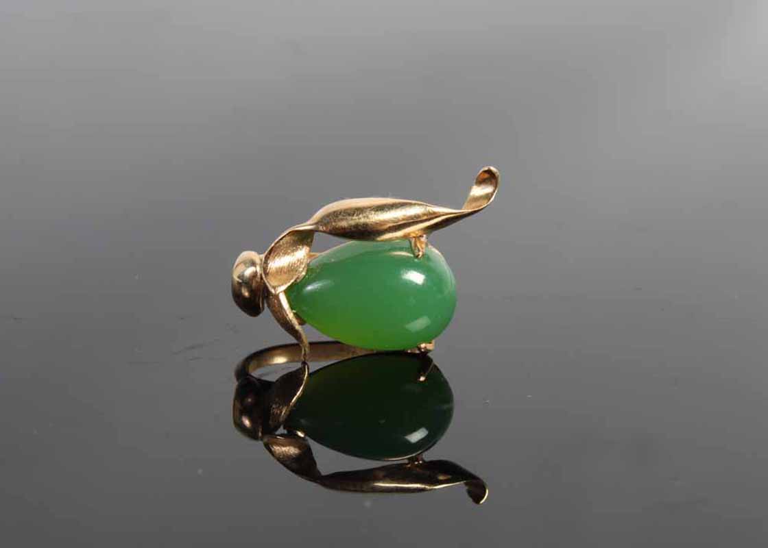 Pair of 1930s 14K Gold Chinese Nephrite Jade Earrings