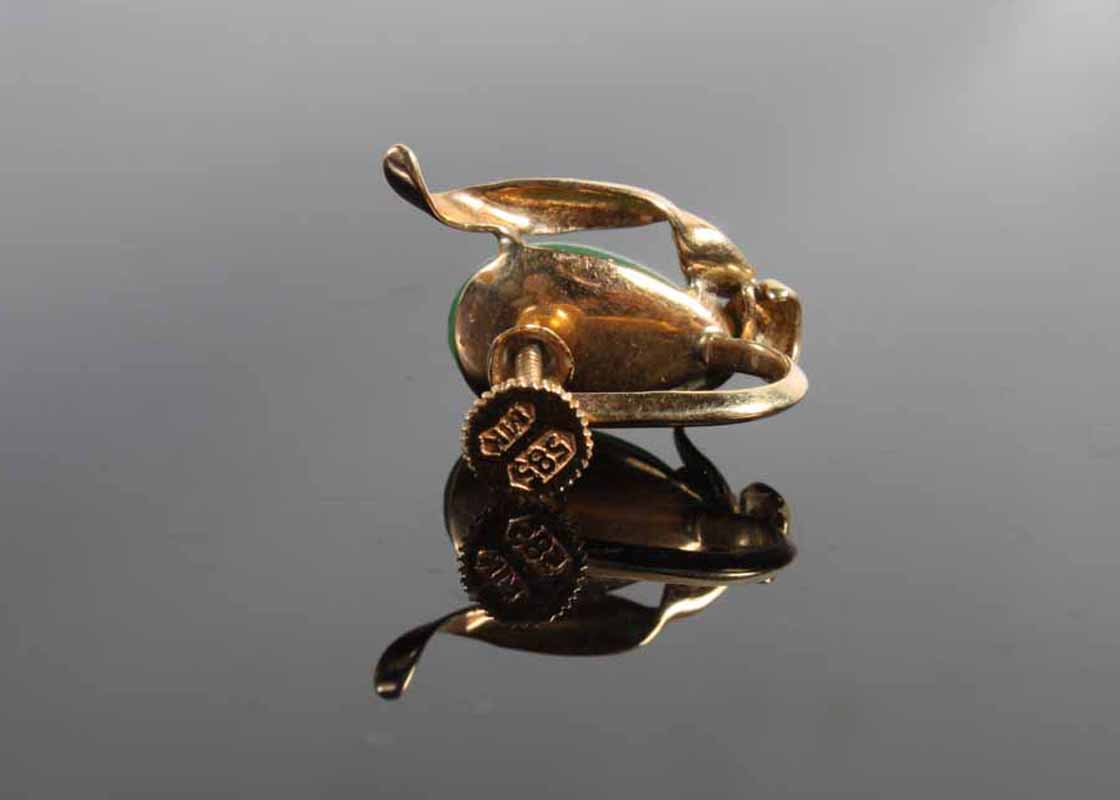 Pair of 1930s 14K Gold Chinese Nephrite Jade Earrings