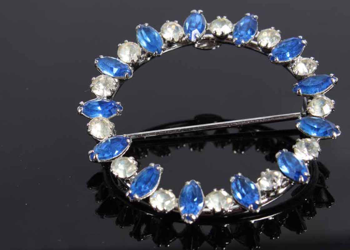 Pair of Jeweled Sterling Silver Pins