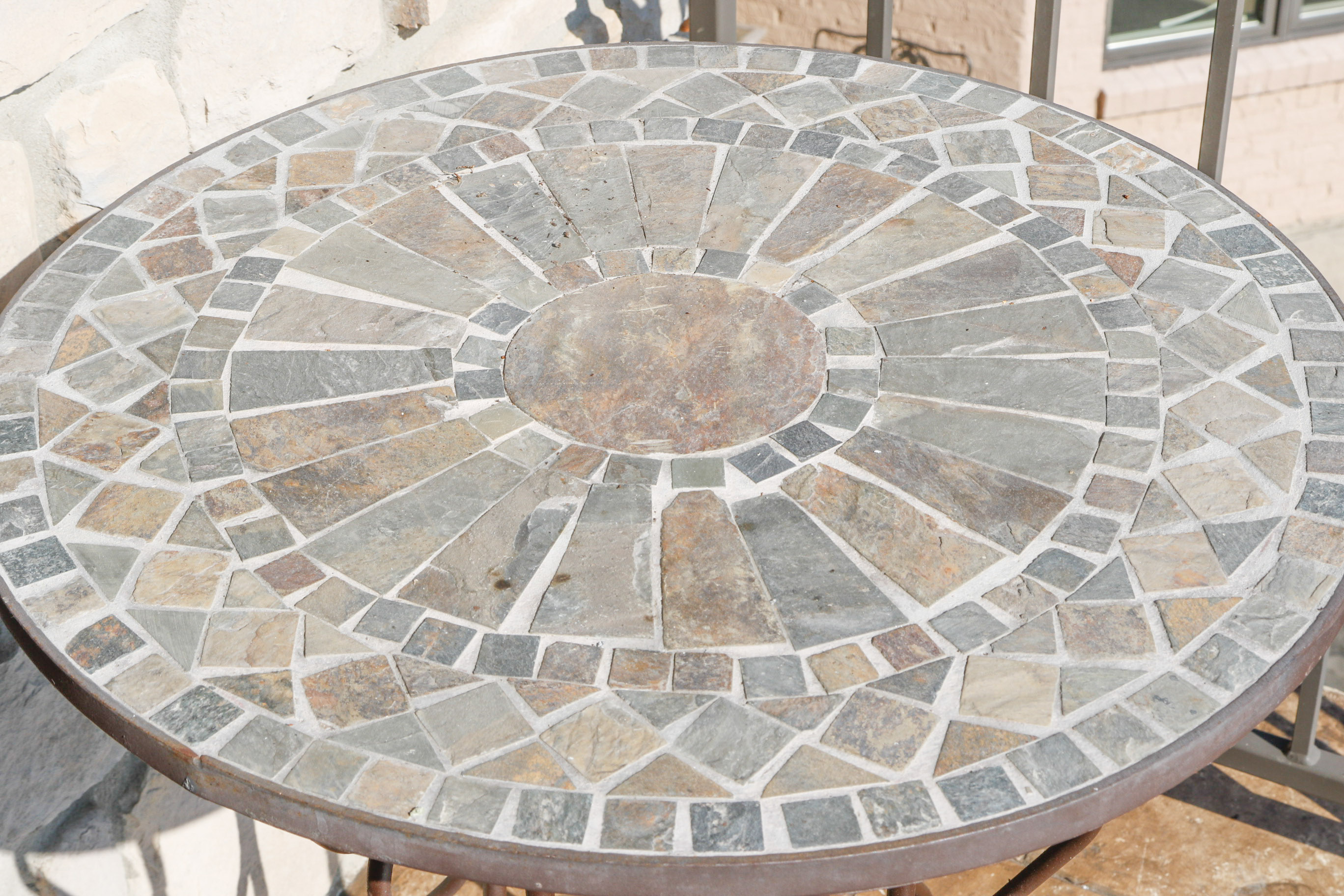 Pair of Round Mosaic Inlay Patio Side Tables