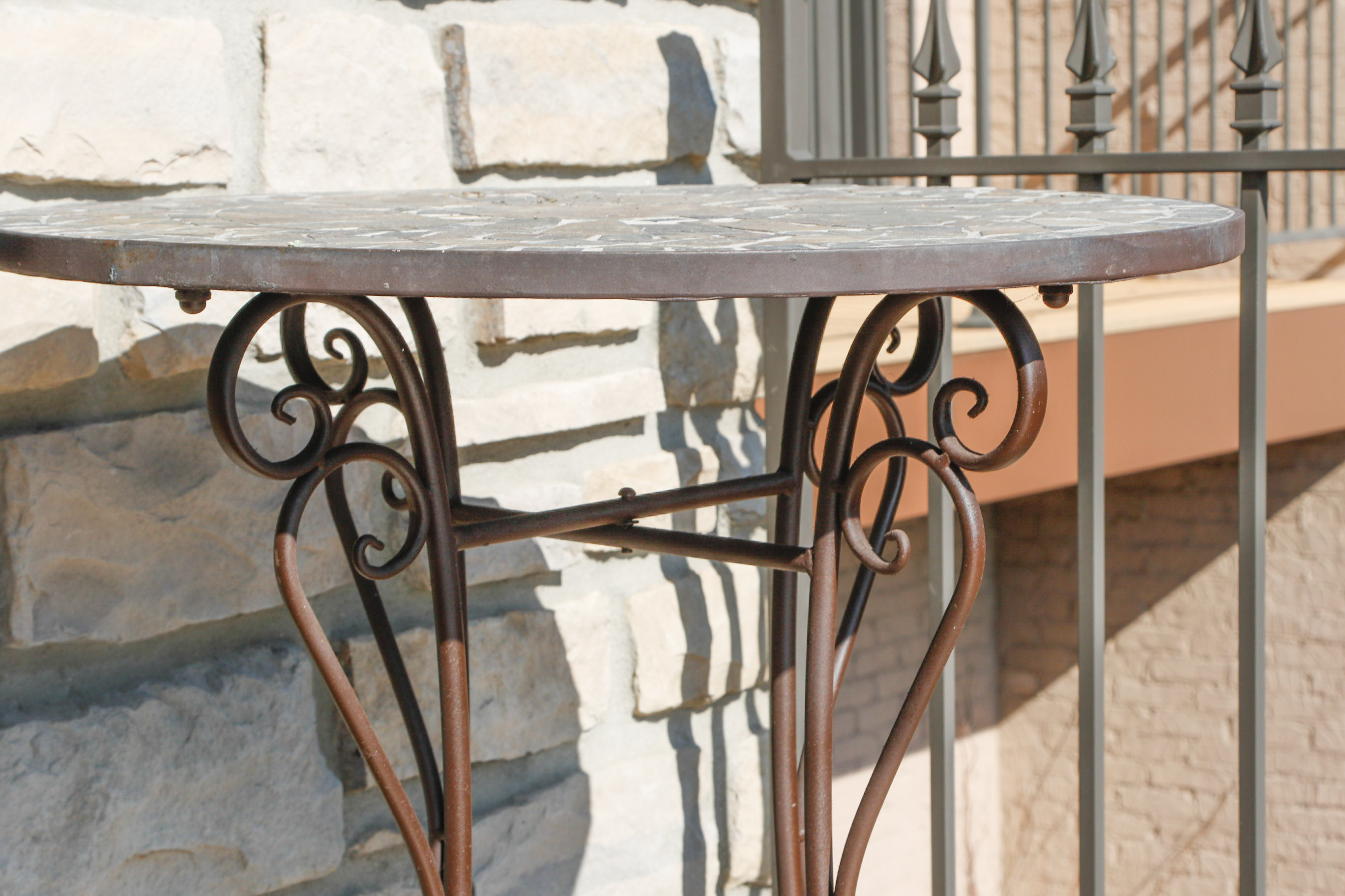 Pair of Round Mosaic Inlay Patio Side Tables