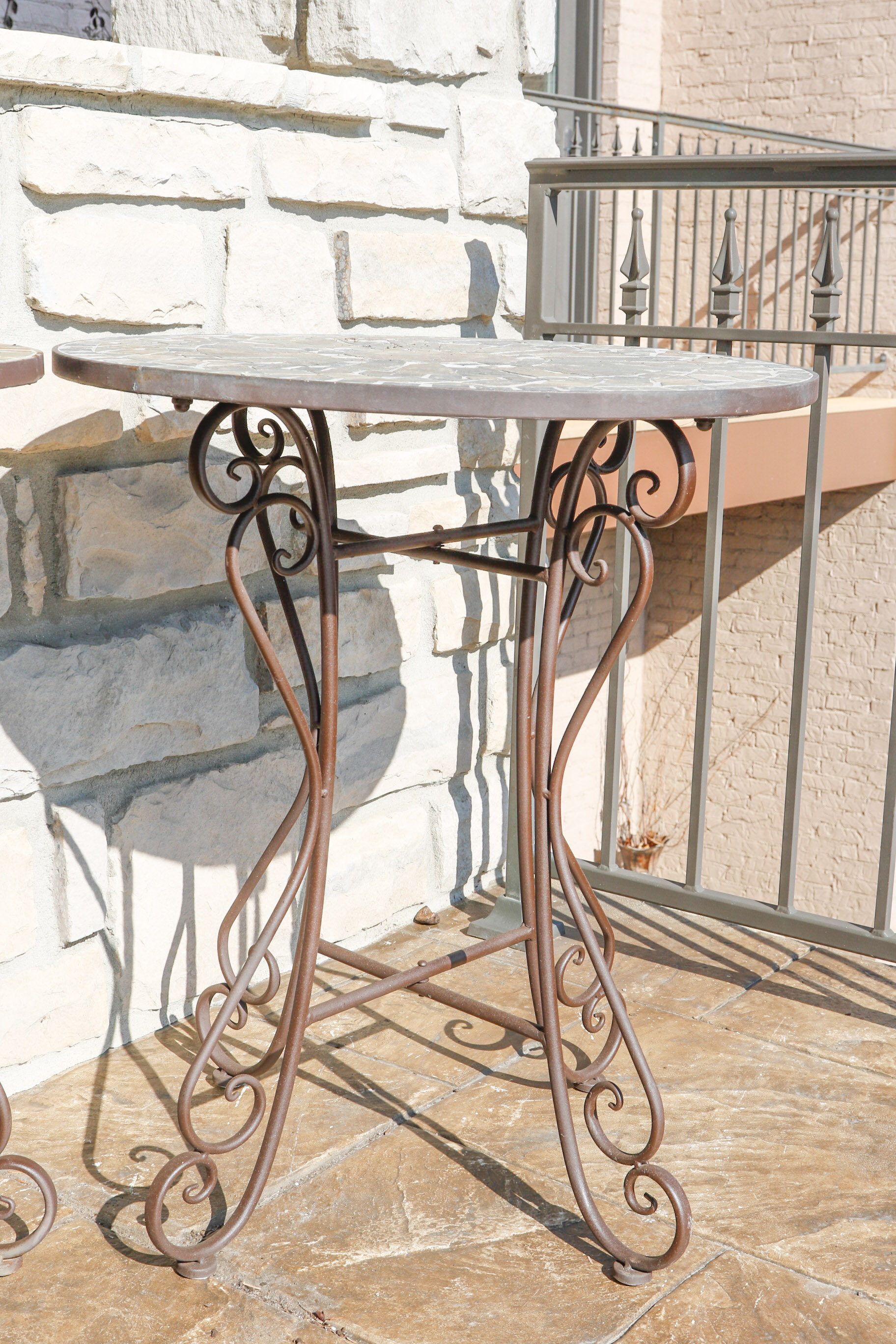 Pair of Round Mosaic Inlay Patio Side Tables