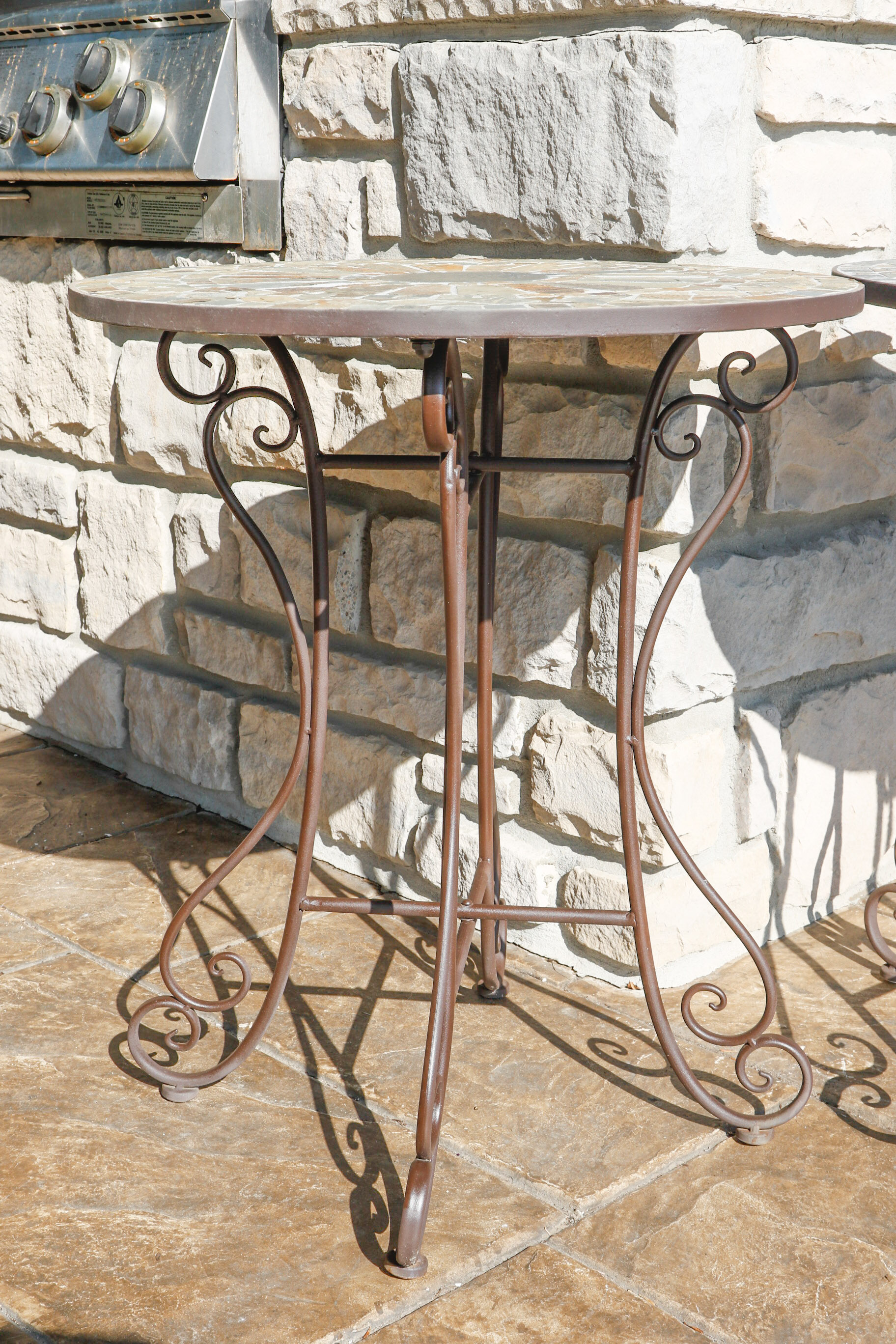 Pair of Round Mosaic Inlay Patio Side Tables
