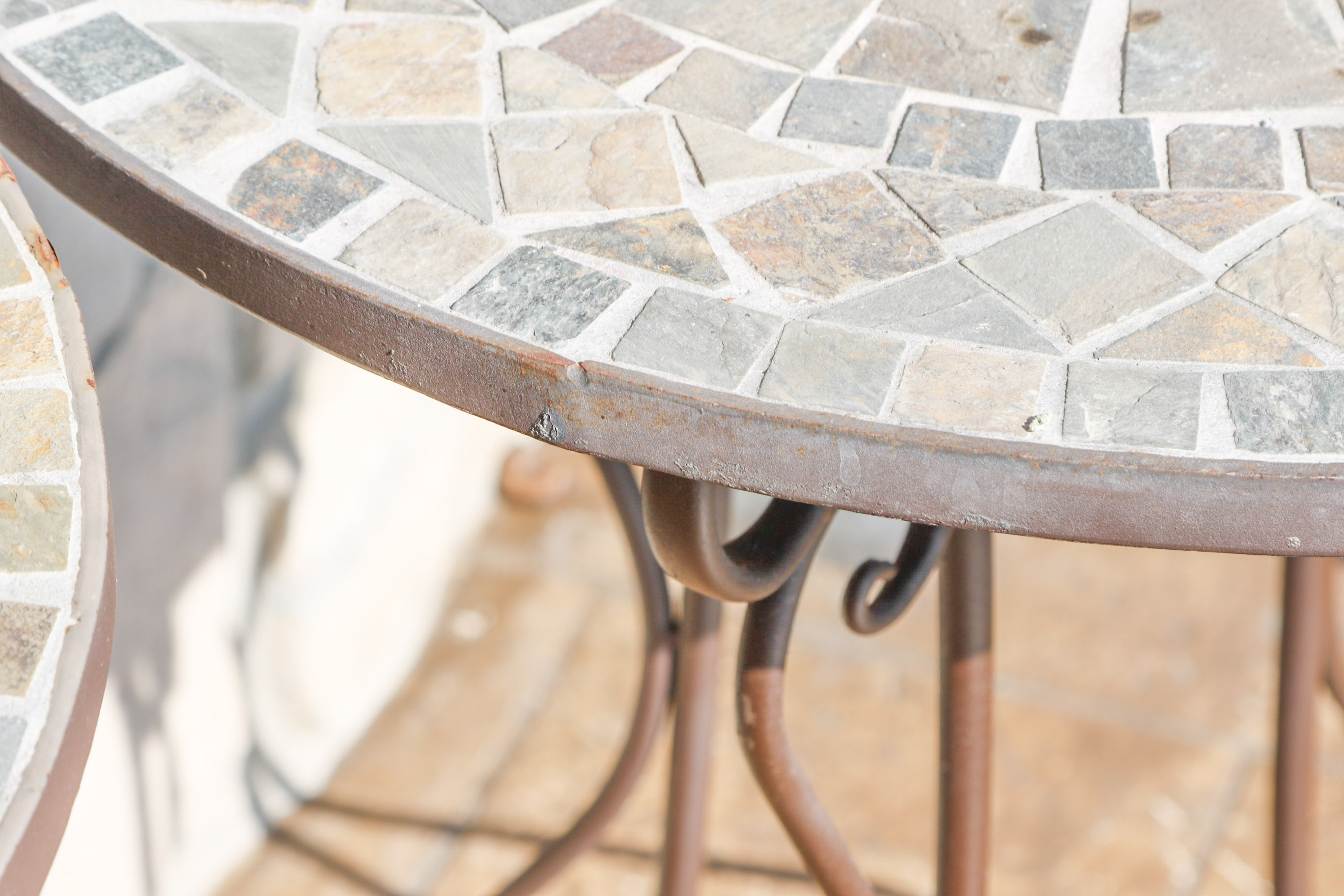 Pair of Round Mosaic Inlay Patio Side Tables