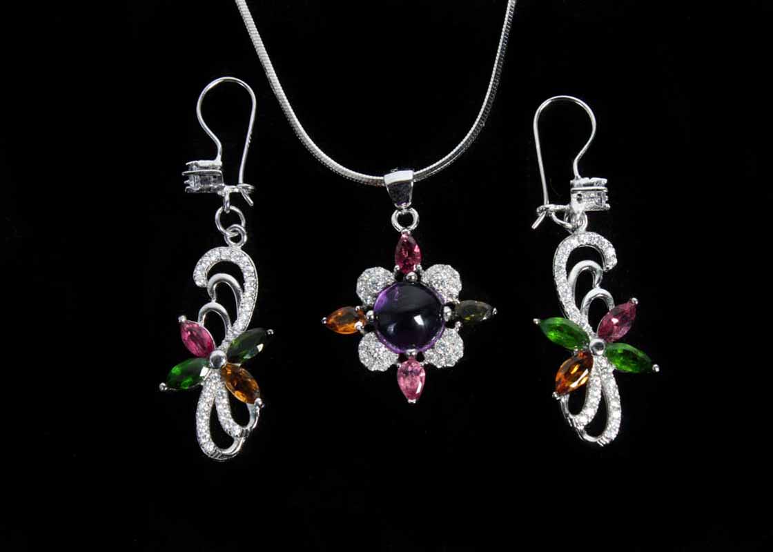 Multicolored Pendant and Earrings