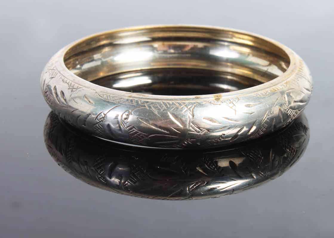 Silver Tone Asian Inspired Bangle Bracelet