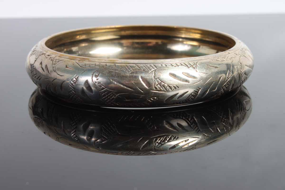 Silver Tone Asian Inspired Bangle Bracelet